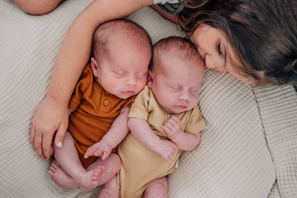 Twins newborn session with older sister